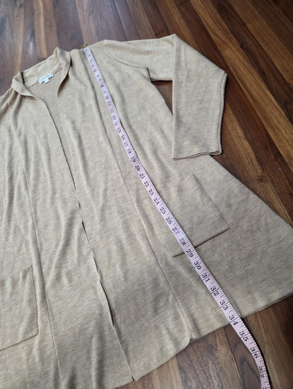 Orvis Beige Open Long Line Wool Cardigan Sweater Pockets  Size XL - Picture 3 of 9